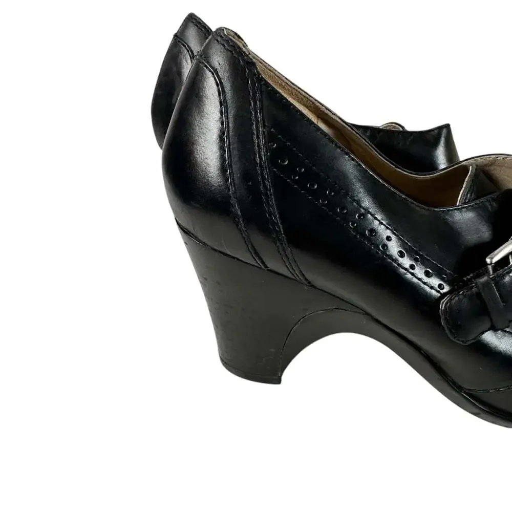 Naturalizer Malia Black Leather Wedge Shoe A1310L Women Size 8W Grandmacore Work